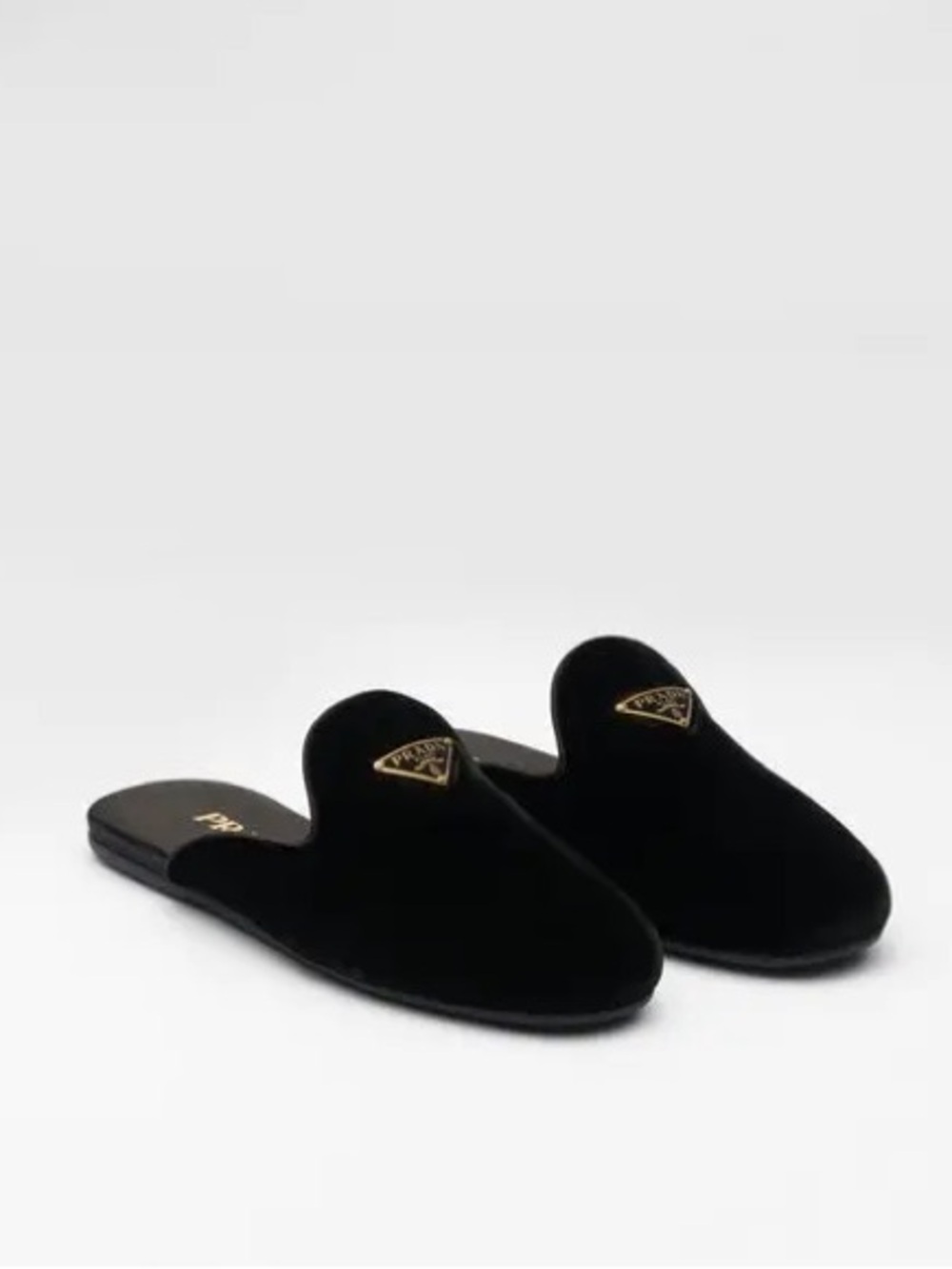 Prada Black Velvet Slip-On Mules Loafers 9.5 NEW